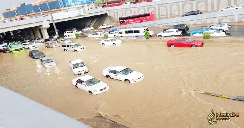 Dozens rescued from flooding as heavy rain shuts schools and roads in Saudi Arabia