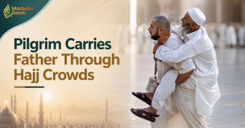 Pilgrim carries father Hajj
