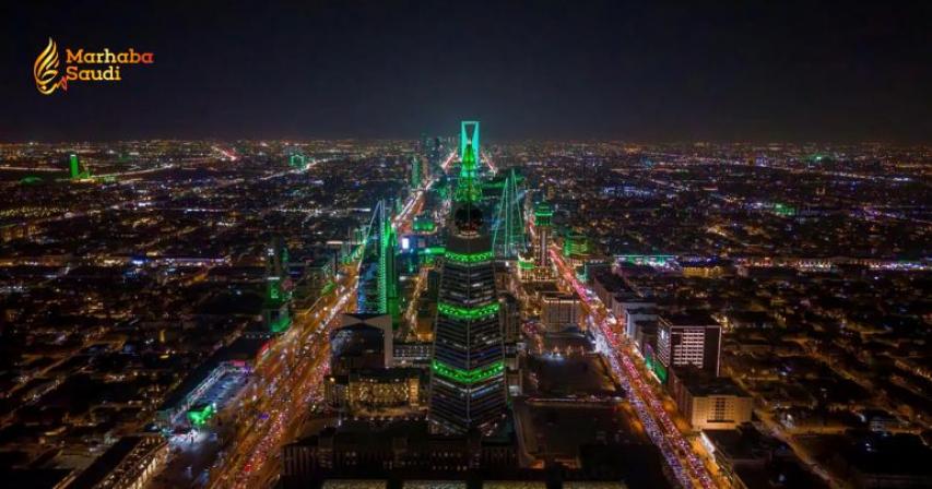 The Riyadh Skyline Glows Bright Green For Saudi National Day