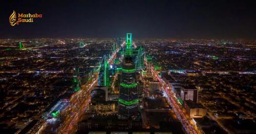 The Riyadh Skyline Glows Bright Green For Saudi National Day